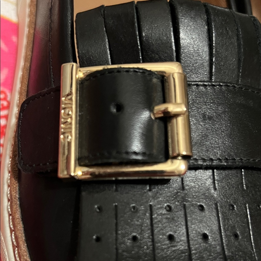 Vionic Black Leather Loafers with Gold Accent - Picture 7 of 15